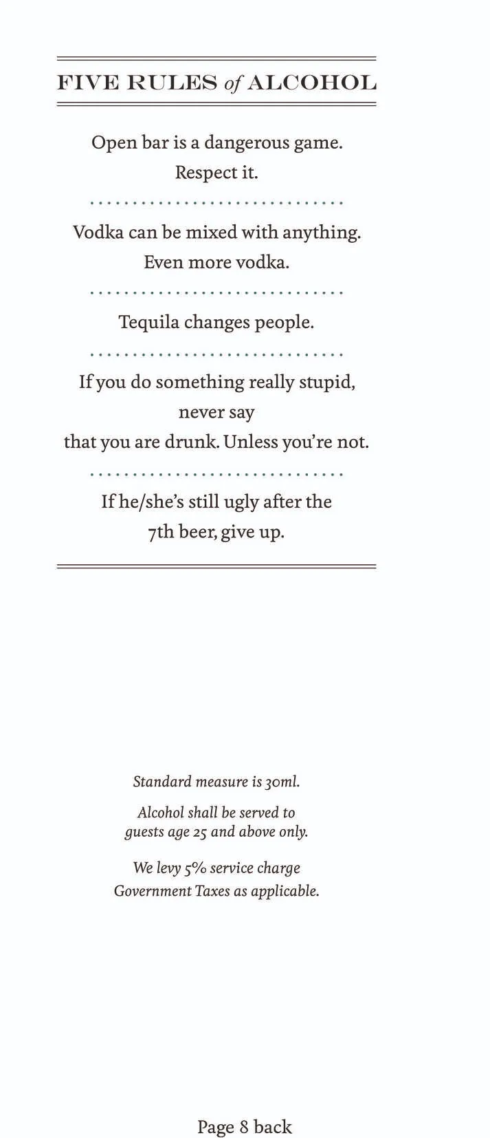 Drink Menu Page 8 Back