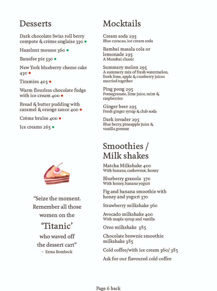 Food Menu Page 6 Back
